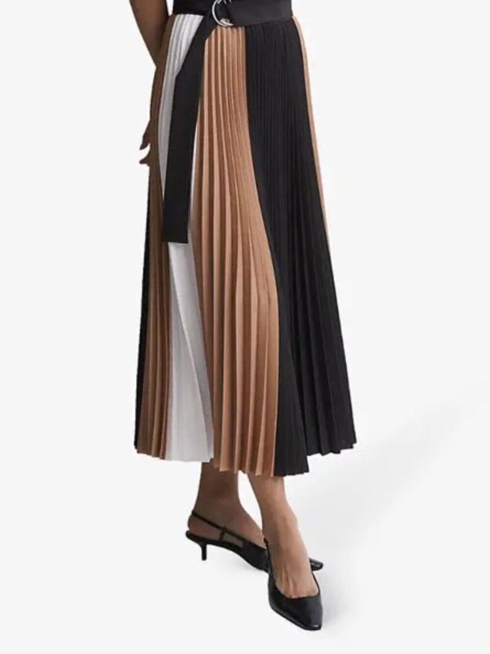 REISS  Ava Block-Print Pleated Woven Maxi Skirt With Belt - Picture 6 of 14